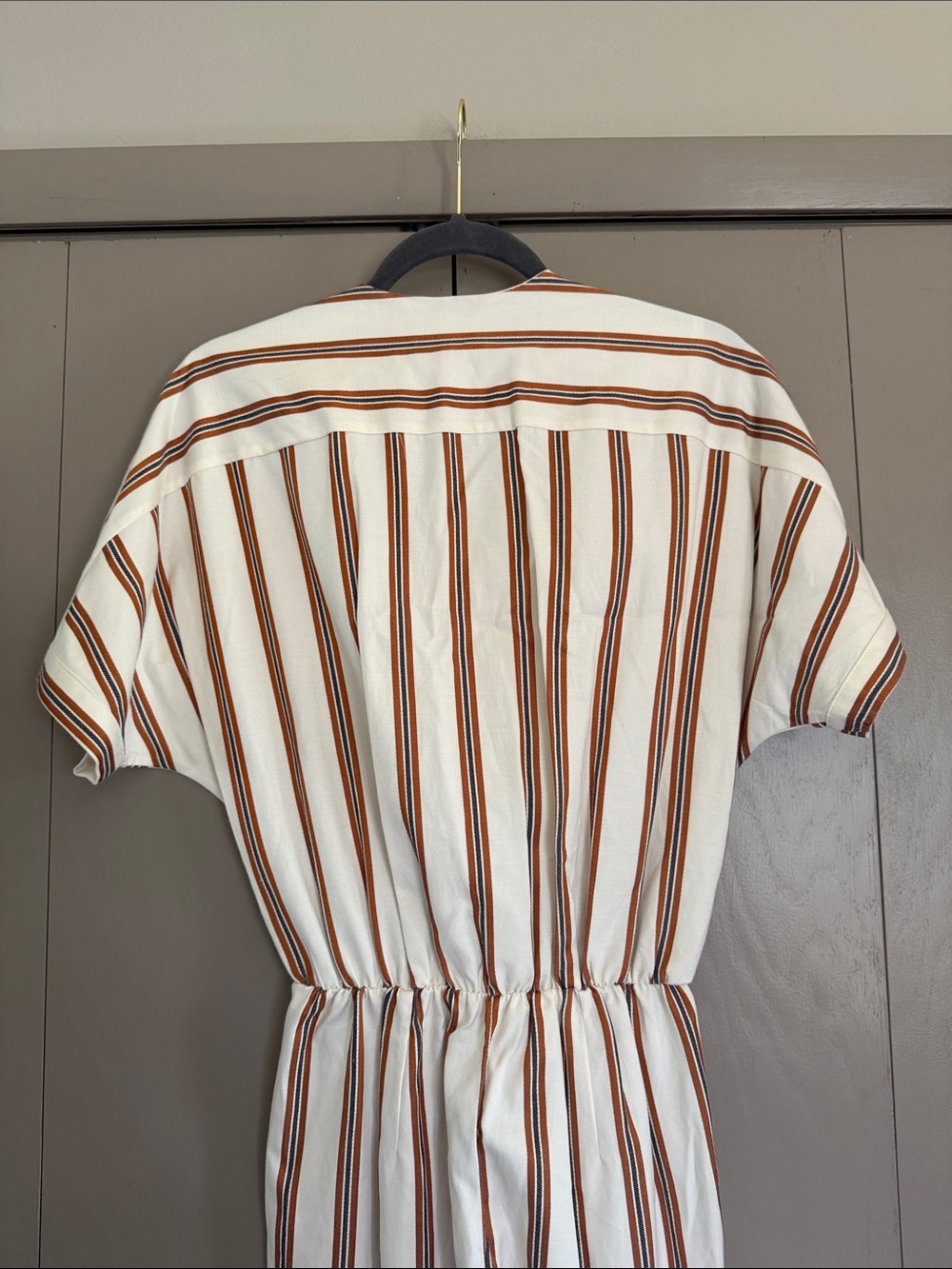 Maje Cream and Brown Striped Wrap Jumpsuit - Picture 7 of 7